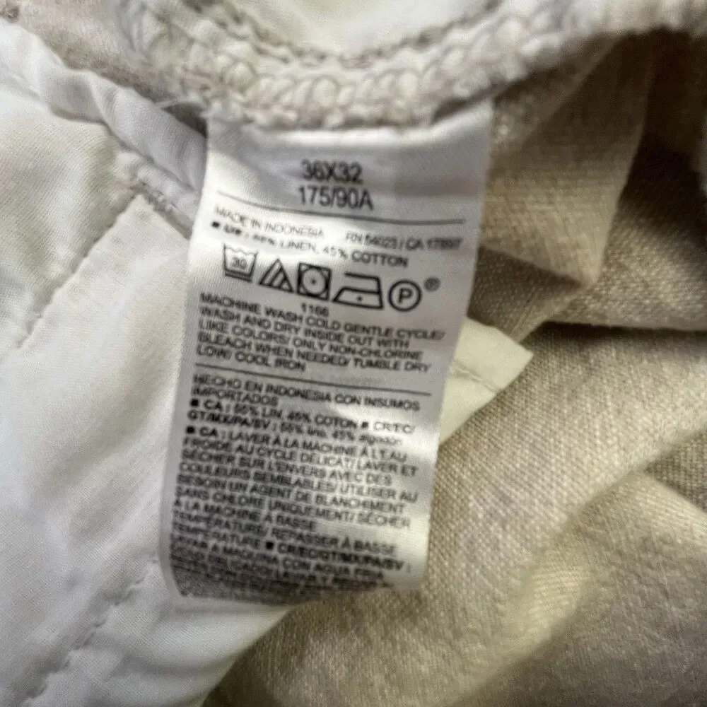 Old Navy 90's Straight Pants Men's 36x32 Sand Beige Linen Blend Khaki Beach